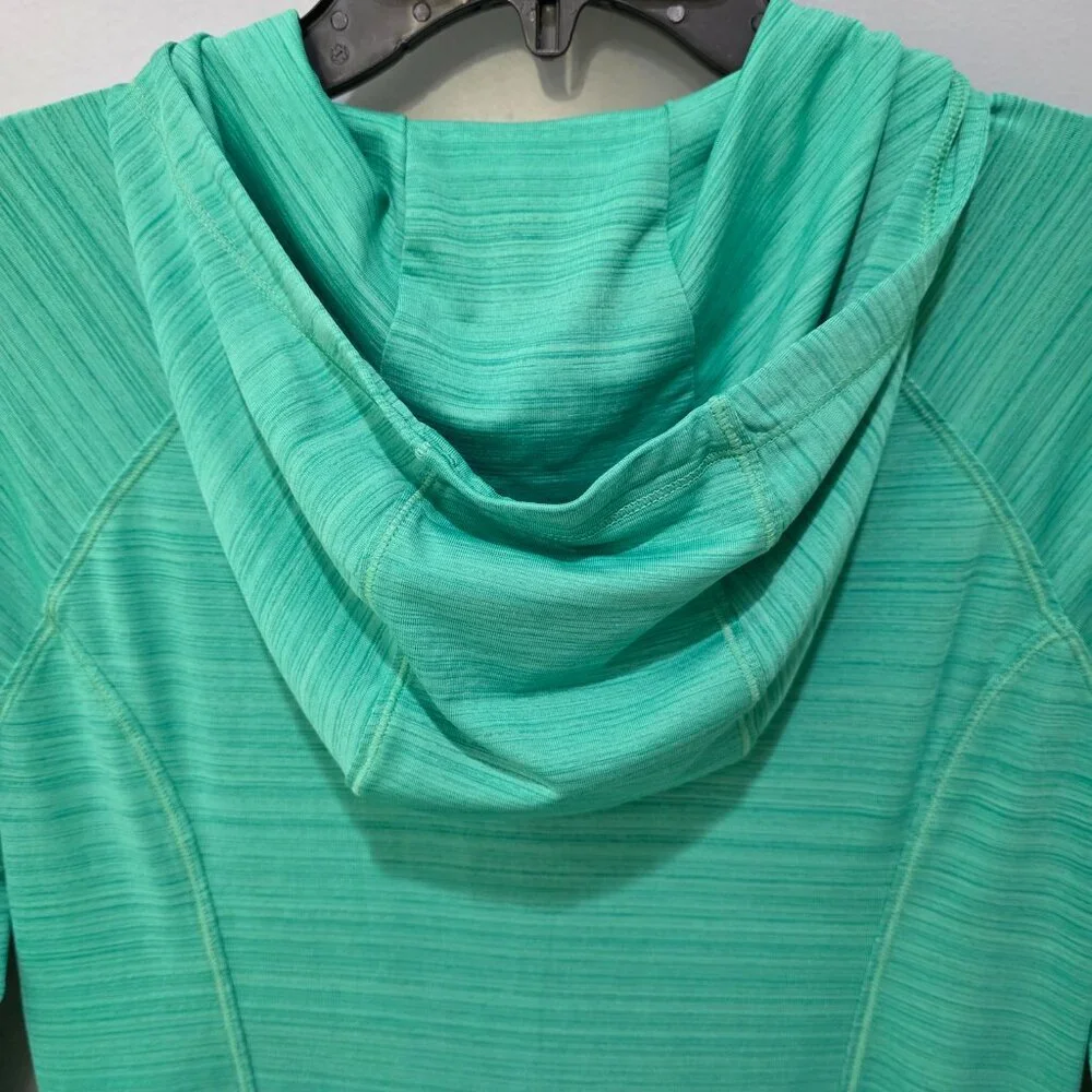 Athleta Ruched Zip Up Jacket Women’s M Green Hooded Long Sleeve Activewear - Picture 9 of 12